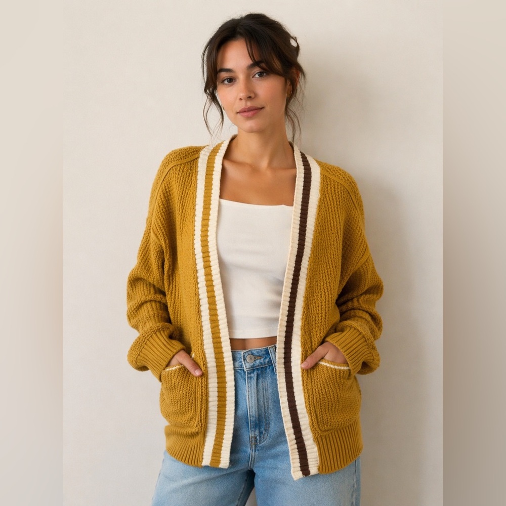 Universal Thread Mustard Chunky Knit Open Cardigan Small